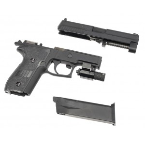 Страйкбольный пистолет WE SIG SAUER P-229, металл, рельса, Грин газ WE-F005A-BK